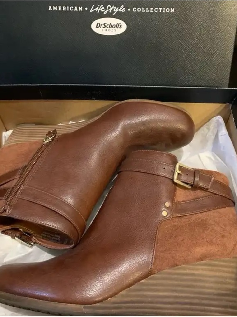 Dr. Scholl's Brown Two-Tone Wedge Ankle Booties